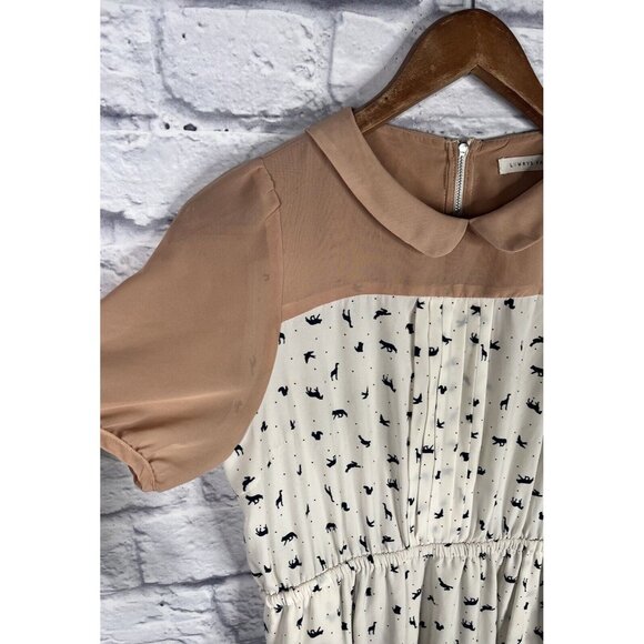 LOWRYS FARM Women's Tan Collared Animal Print Short Sleeve Dress Medium - Picture 4 of 7